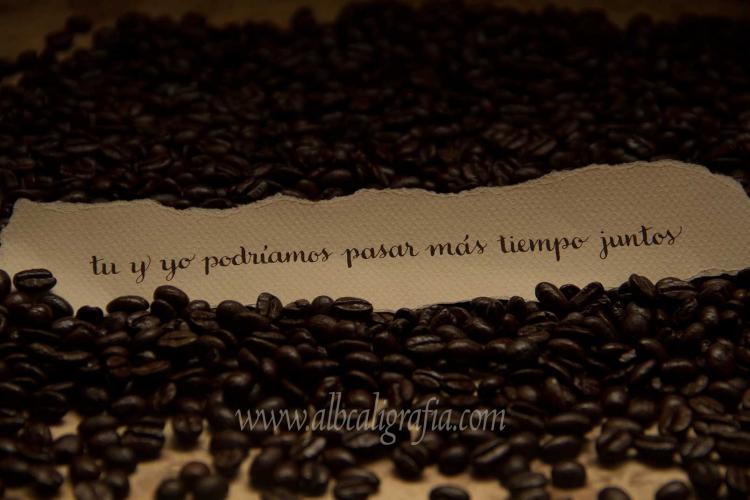 Calligraphic text on coffee beans. You and I could spend more time together