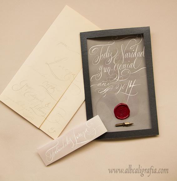 Christmas card with sealing wax stamp and pen calligraphy