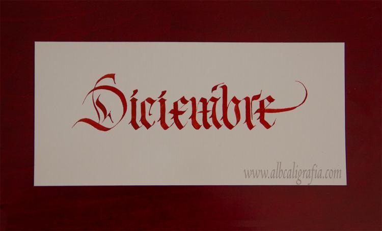 Word December in gothic calligraphic style