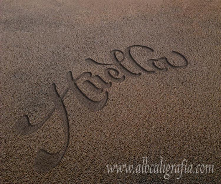 Word  Footprint marked in the sand