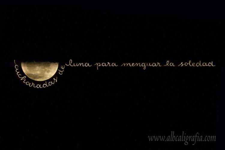 Crescent moon with calligraphic text, moon tablespoons to wane loneliness