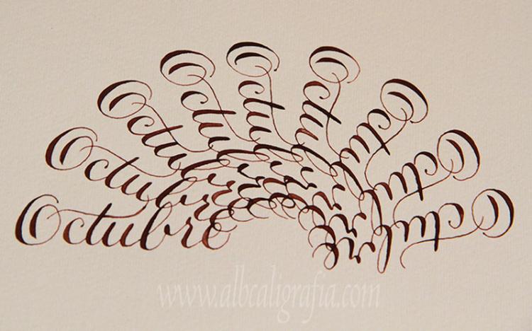 October Word written in calligraphy, repeated to form a semicircle