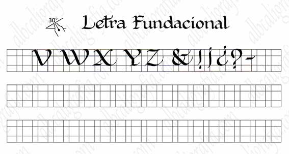 Template to practice foundational calligraphy capital letters from V to Z