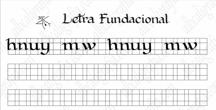 Template to practice foundational calligraphy lowe case semicircle letters and extended