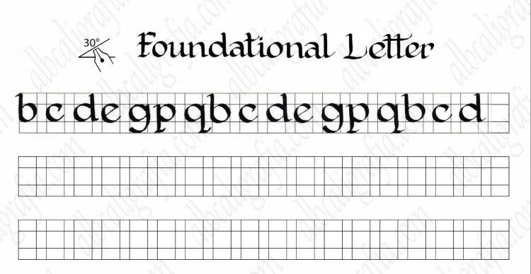 Template to practice foundational calligraphy rounded lower case letters