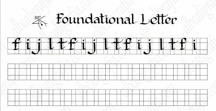 Template to practice foundational calligraphy elongated lower case letters