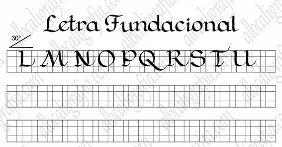 Template to practice foundational calligraphy capital letters from L to U