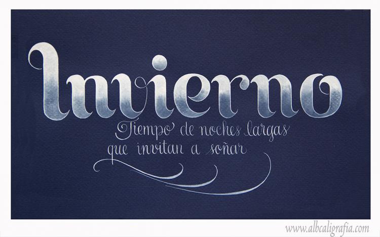 Lettering and calligraphy text  Winter, time of long nights that invites you to dream