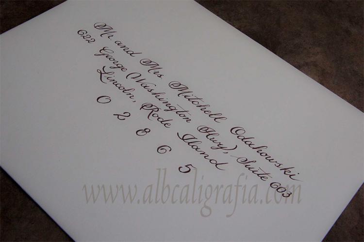 Sample of calligraphic letterin in an envelope