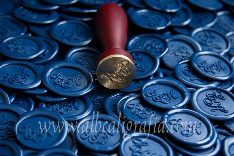 Sealing wax medallions in navy blue color and sealing wax seal