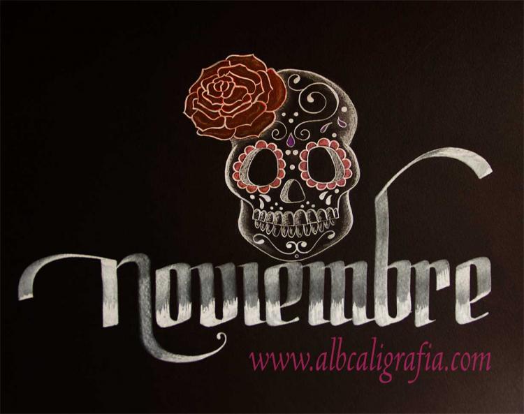 Word november  decorated with a typical skull of the Day of the Dead celebration.