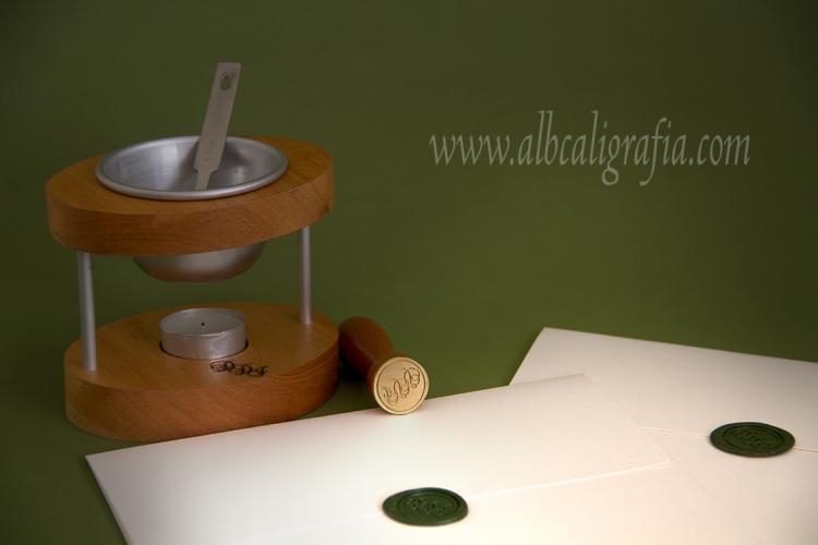 Personal sealing wax set and envelopes sealed in green