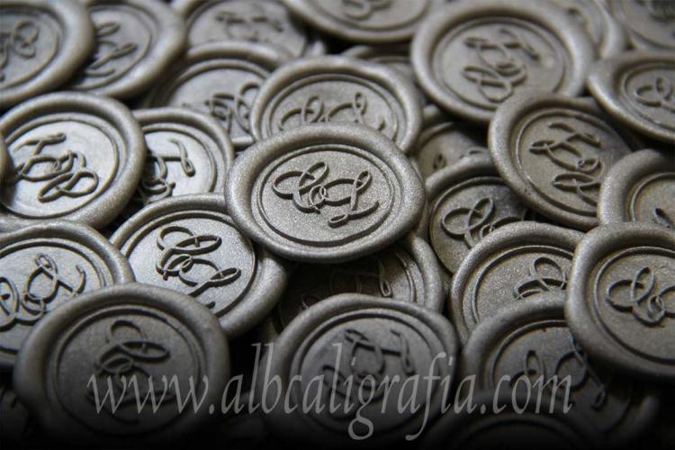 Silver sealing wax medallions with CL initials
