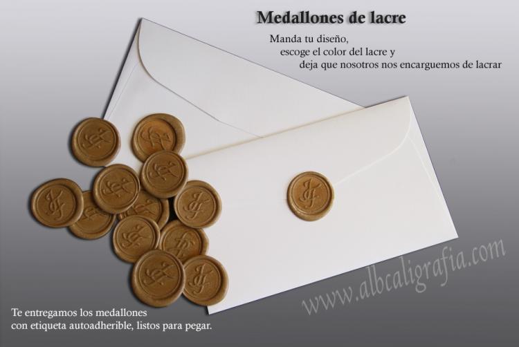 Envelope with several gold sealing wax medallions and  explanation of the sealing wax medallions applications.
