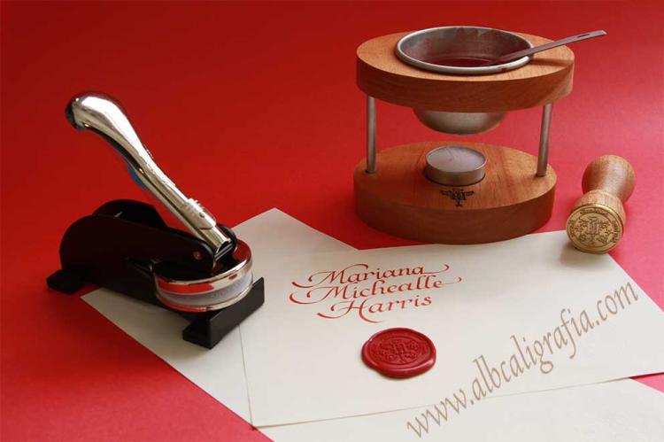 Set for personalized documents: sealing wax, persoanl sealer, seal with special design and punch.