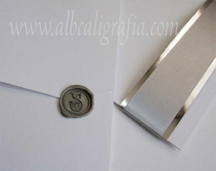Wedding invitation with silver wax