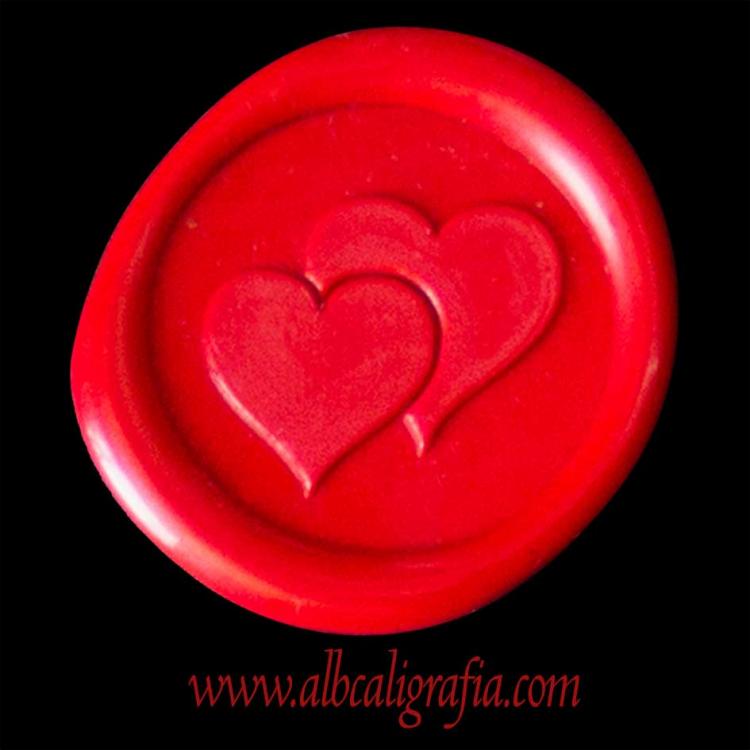 Scarlet red wax sticker with hearts