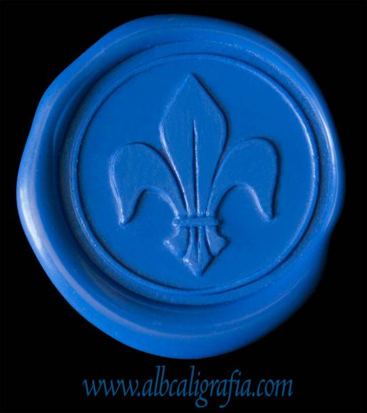 Fleur de liz in royal blue sealing wax medallion 