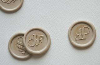 Pearl wax stickers with JF initials