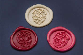 Sealing wax medallions in ivory, red and pink  color with hop seal