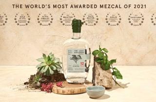 The Lost Explorer Mezcal bottle with green sealing wax in the neck of the bottle