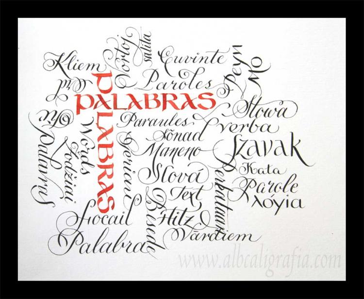 Calligraphy of words in different languages